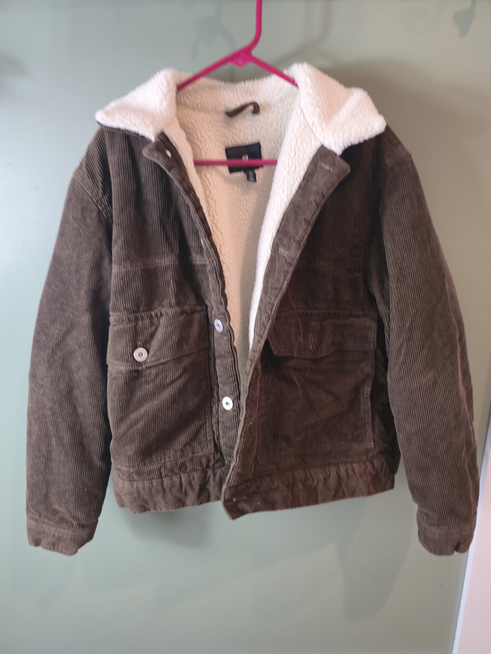H&M Cream Sherpa-Lined Jacket with Brown Trim - Picture 2 of 6